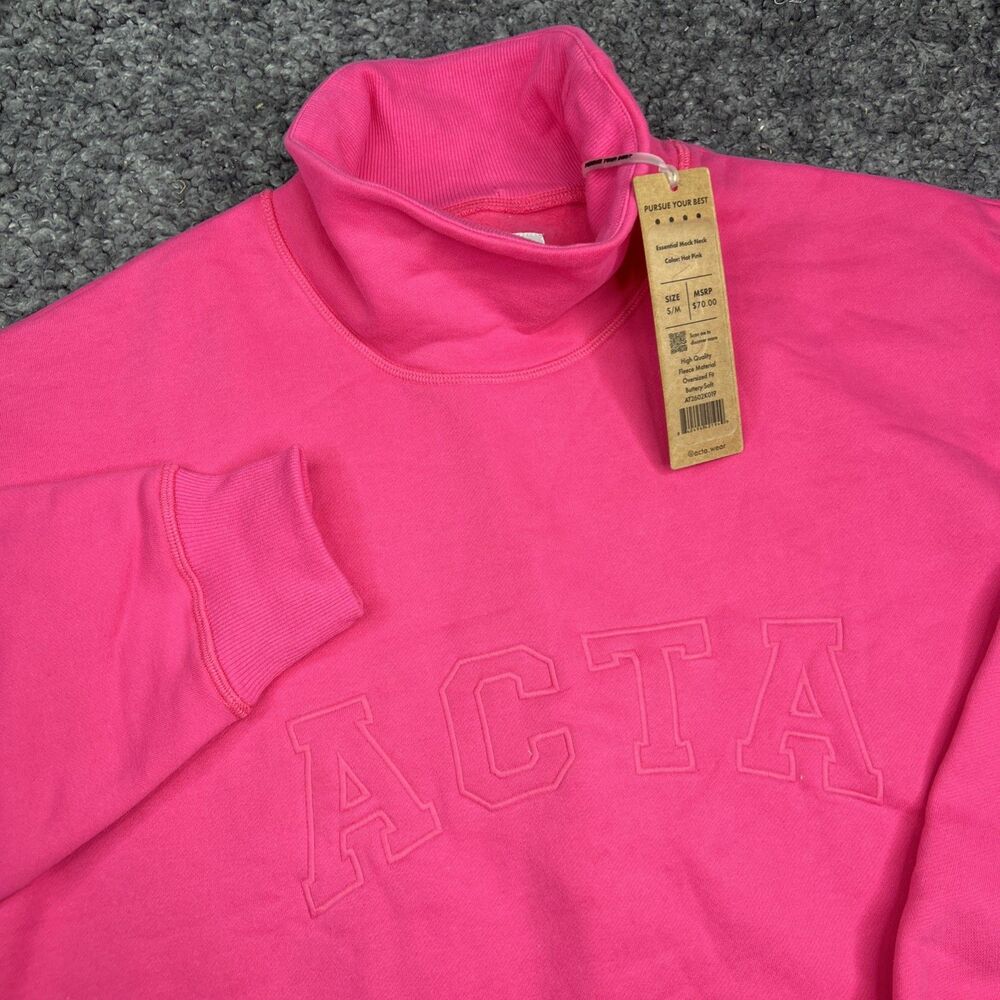 Acta Wear Valentines Day Drop S/M Essential Mock Neck Hot Pink NWT
